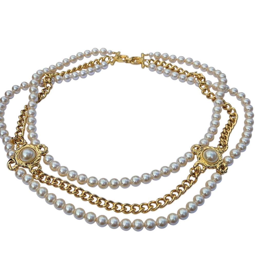 Vintage Givenchy Necklace Multistrand Faux Pearl Gold Chain Dressy Gala Necklace - Picture 13 of 16